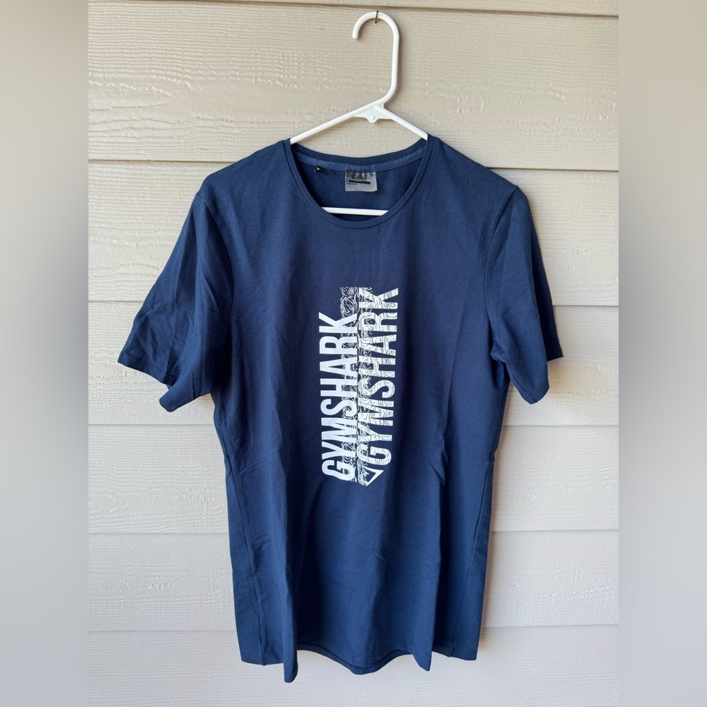 Gymshark Navy Short Sleeve T-Shirt with Vertical White Logo